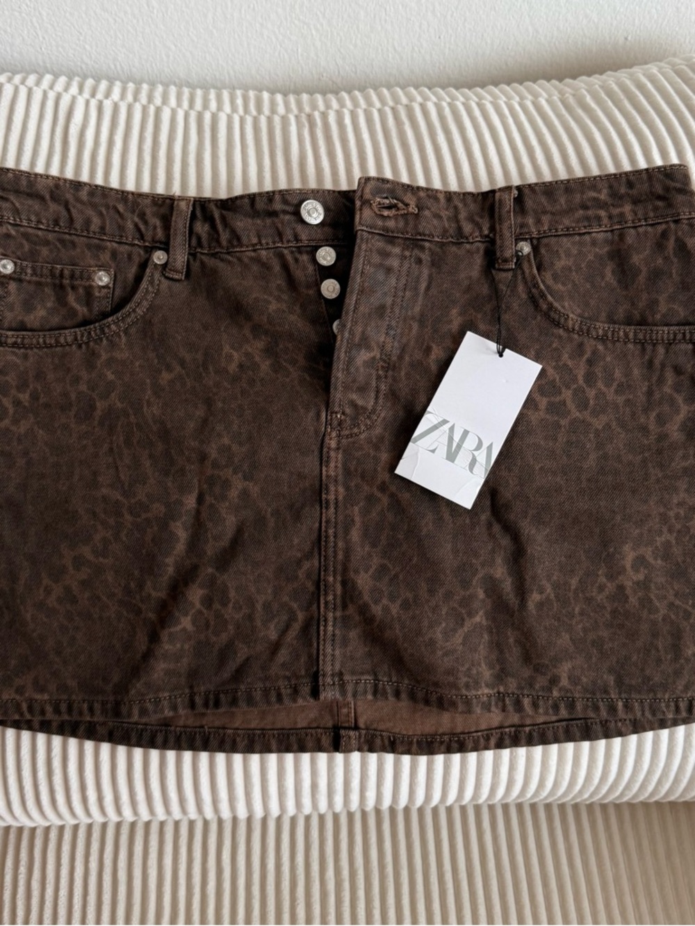zara brown / tan animal print mini skirt